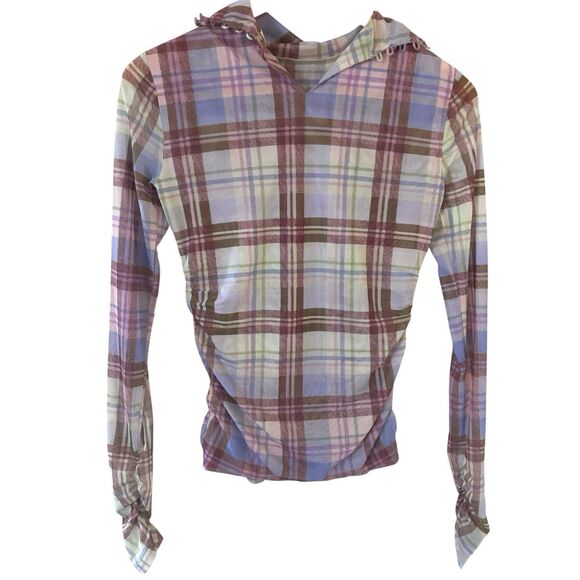 Cinq a Sept Tops - Cinq a Sept Blouse Cowgirl Western Size XS Pastel Plaid Sheer Boho Preppy Coast